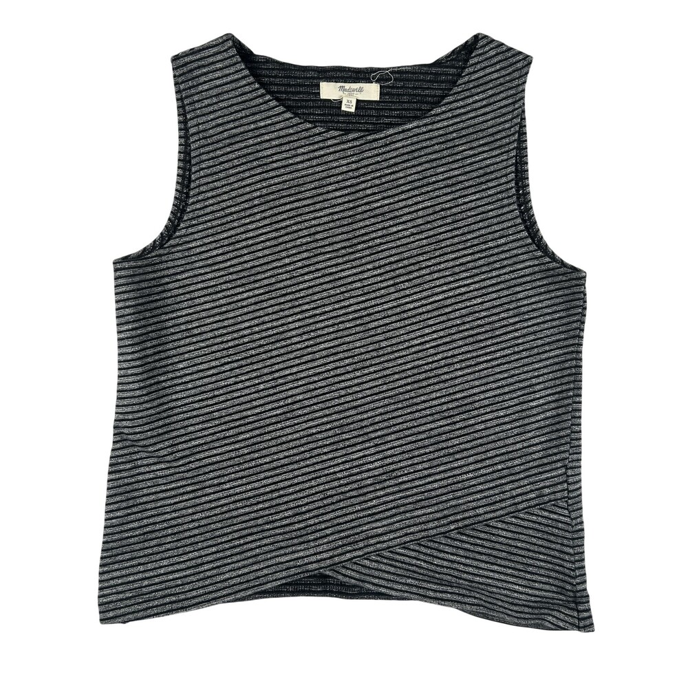 Madewell Tank Top Womens XS Gray Striped Crew Neck Asym Hem Knit Sleeveless